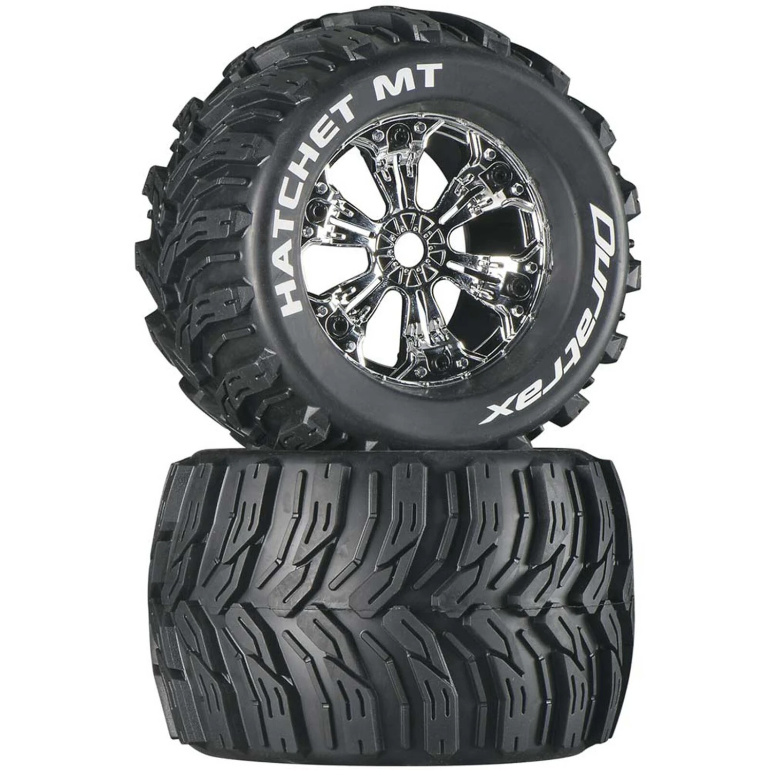 Duratrax Hatchet MT 3.8" Mounted Tires, Chrome (2) 3 Duratrax Hatchet MT 3.8" Mounted Tires, Chrome (2)