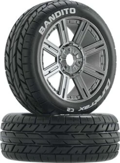 DTXC3657 - Bandito Buggy Tire C2 Mounted Spoke Black Chrome (2) By DURATRAX @ Great Hobbies