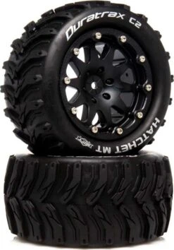 DTXC5521 - Hatchet MT Belted 2.8 Mounted F/R 0-Offset Black (2) By DURATRAX @ Great Hobbies