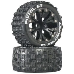 Duratrax Pistol ST 2.8" Tires Mounted On 1/2" Offset C2 Black Wheels (2)