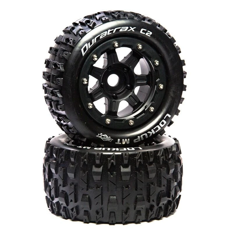 Duratrax Front/Rear Lockup MT Belt 2.8" Mounted Tires, .5 Offset 17mm, Black (2) 3 Duratrax Front/Rear Lockup MT Belt 2.8" Mounted Tires, .5 Offset 17mm, Black (2)