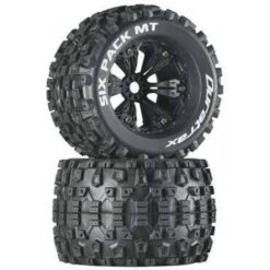 DuraTrax SixPack 3.8" Mounted MT Tires & Wheels. 0.5 Offset, Black (2)